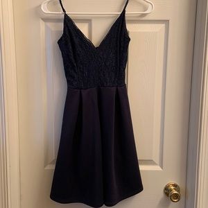 Worn once! Navy blue semi formal dress, size XS. Lace detailing on top